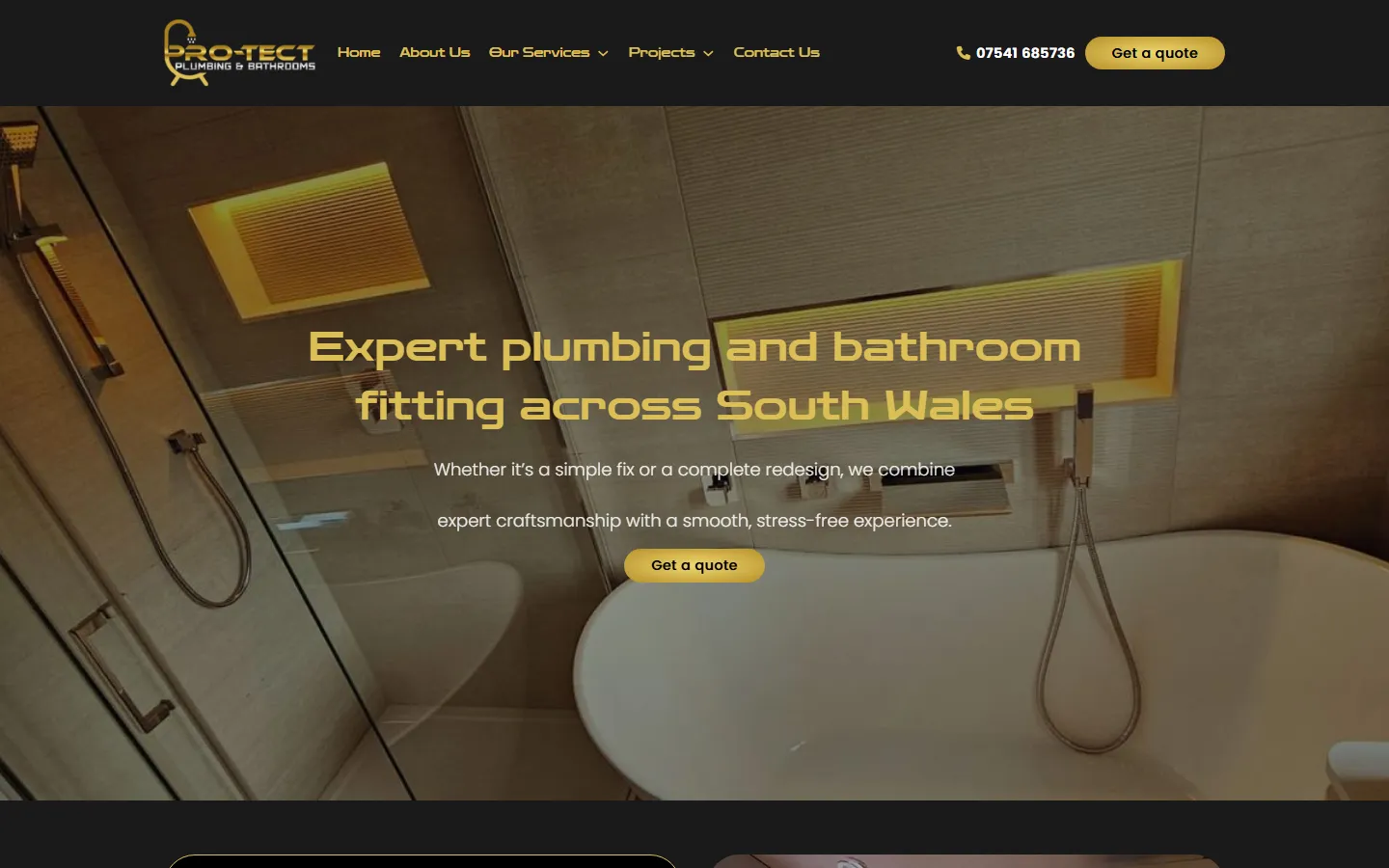 Homepage of the Pro-Tect Plumbing and Bathrooms website, built by NC Digital