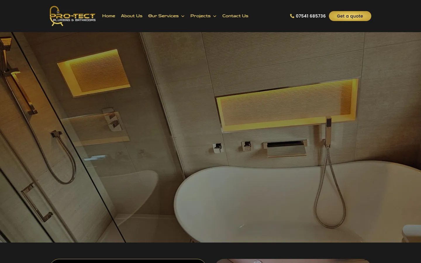 Homepage of the Pro-Tect Plumbing and Bathrooms website, built by NC Digital